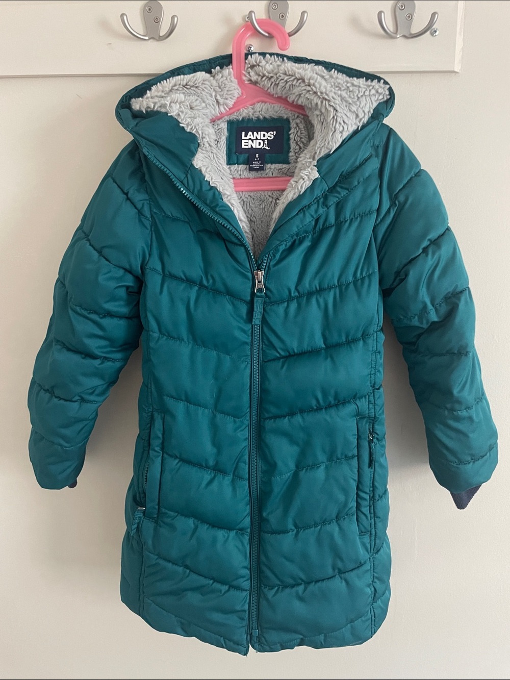 Lands' End Teal Girls' Fleece Lined Parka sz 6/7